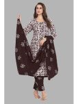 shree jeenmata collection Cotton Printed Kurti With Pants Women's Stitched Salwar Suit - Maroon ( Pack of 1 )