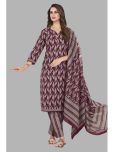 shree jeenmata collection Cotton Printed Kurti With Pants Women's Stitched Salwar Suit - Maroon ( Pack of 1 )