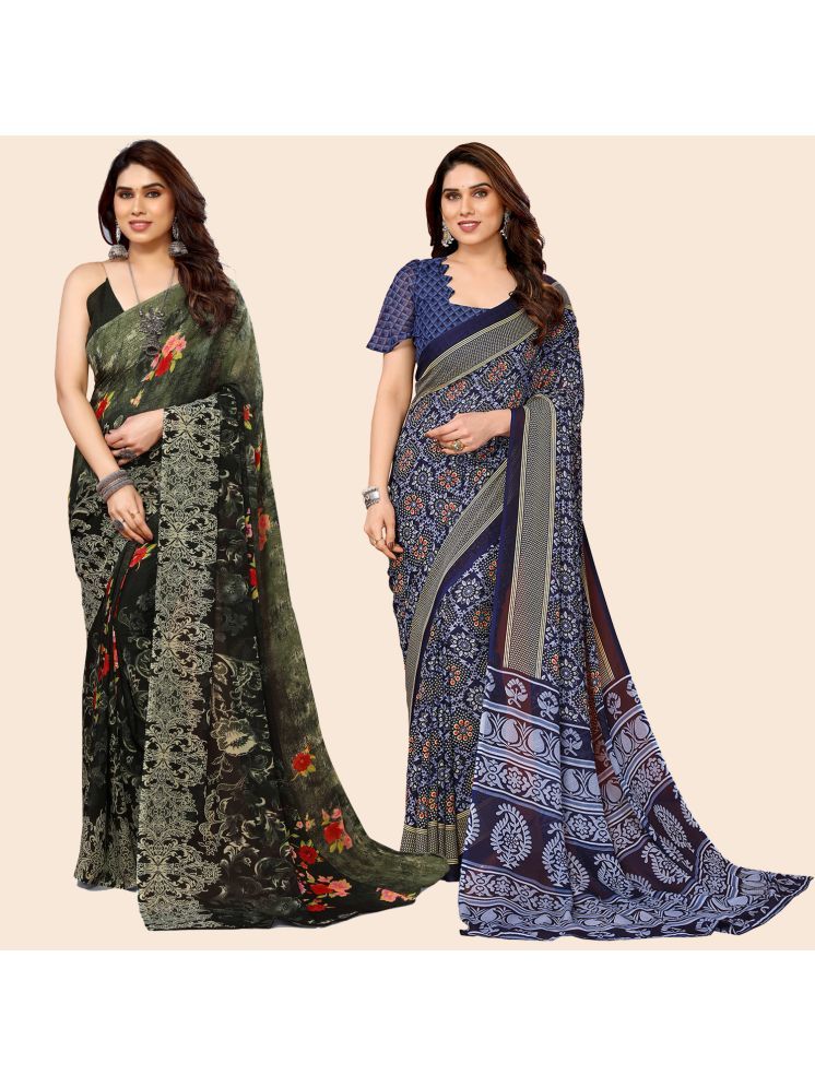     			ANAND SAREES Georgette Printed Saree With Blouse Piece - Multicolor ( Pack of 2 )