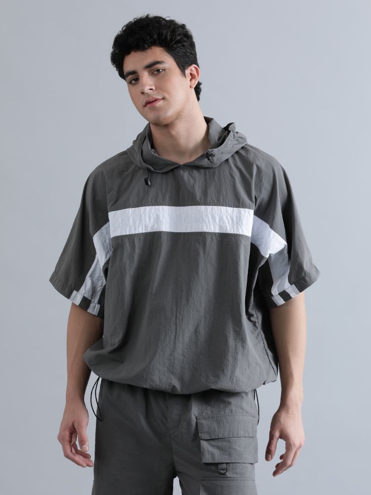     			Bene Kleed Hooded Short Sleeves Opaque Oversized Casual Shirt