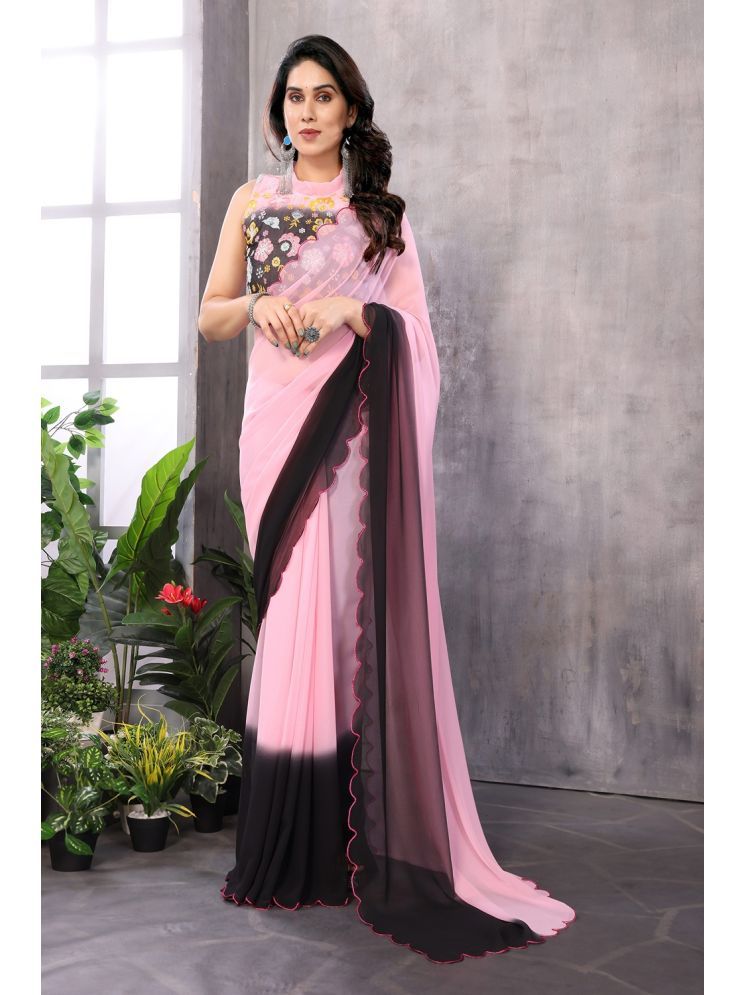     			Catchy Forever Georgette Printed Saree With Blouse Piece - Black,Pink ( Pack of 1 )