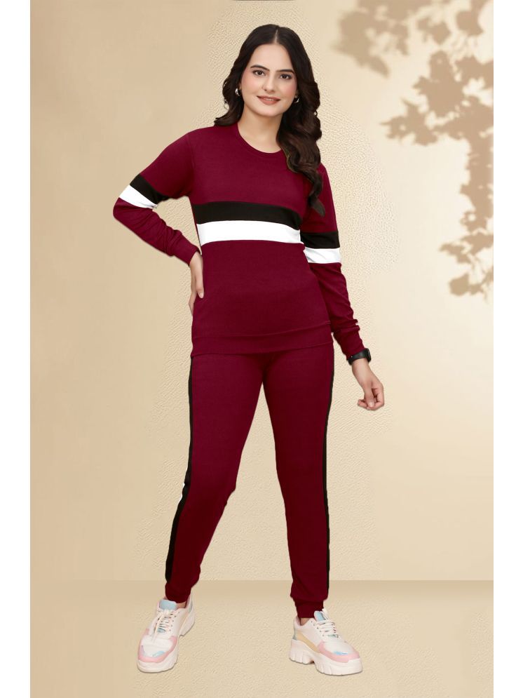     			DTR FASHION Maroon Cotton Blend Striped Tracksuit - Pack of 1