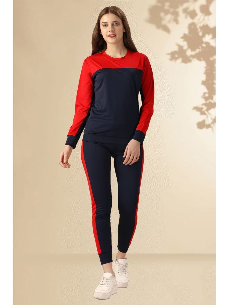     			DTR FASHION Red Cotton Blend Colorblock Tracksuit - Pack of 1