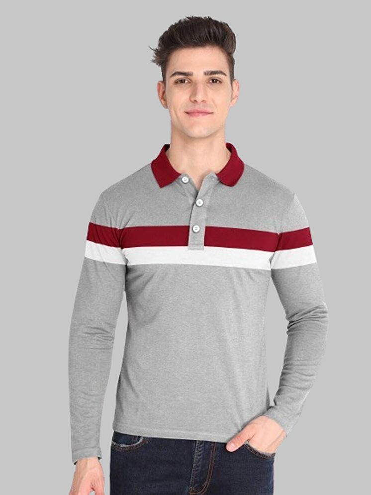     			FIRST POSTION Cotton Blend Regular Fit Striped Full Sleeves Men's Polo T Shirt - Grey ( Pack of 1 )