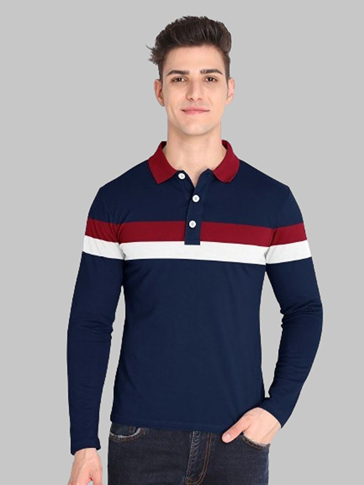     			FIRST POSTION Cotton Blend Regular Fit Striped Full Sleeves Men's Polo T Shirt - Navy Blue ( Pack of 1 )