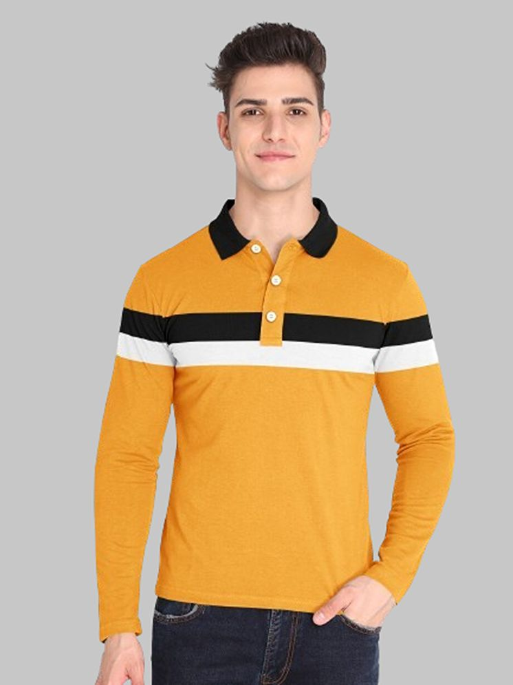     			FIRST POSTION Cotton Blend Regular Fit Striped Full Sleeves Men's Polo T Shirt - Mustard ( Pack of 1 )