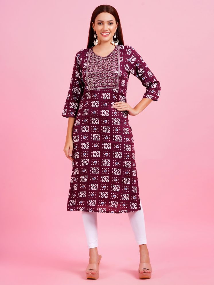     			HIGHLIGHT FASHION EXPORT Cotton Printed Straight Women's Kurti - Maroon ( Pack of 1 )