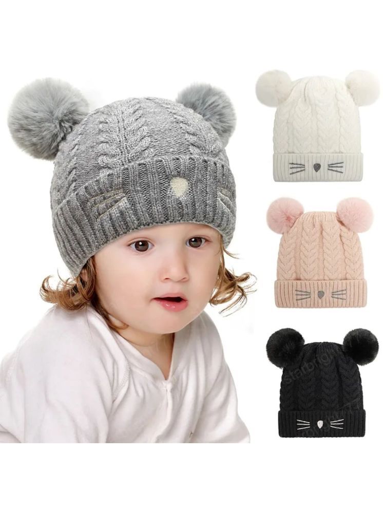     			INFISPACE Baby's Super Warm Winter Woolen Skull Beanie Cap with Fur Inside| Double Pompom Baby Hat (Age: 6 Months to 3 Years) GreyColor,Cap,Winter Cap,Cap for kids,Kids Cap,Winter Money Cap,Thandi ke cap