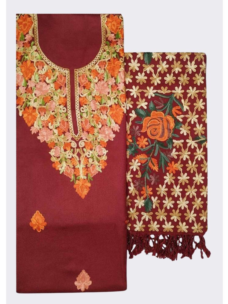     			KASHMIRI Unstitched Woollen Embroidered Dress Material - Maroon ( Pack of 1 )