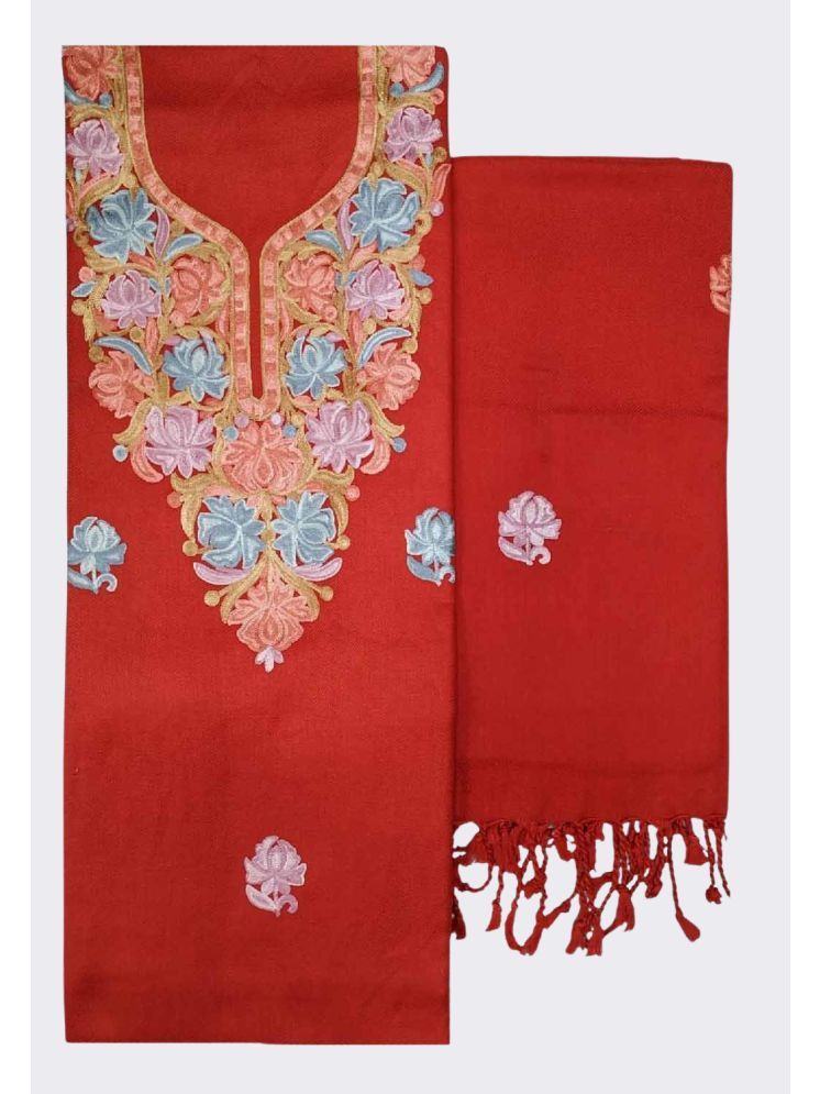     			KASHMIRI Unstitched Woollen Embroidered Dress Material - Red ( Pack of 1 )