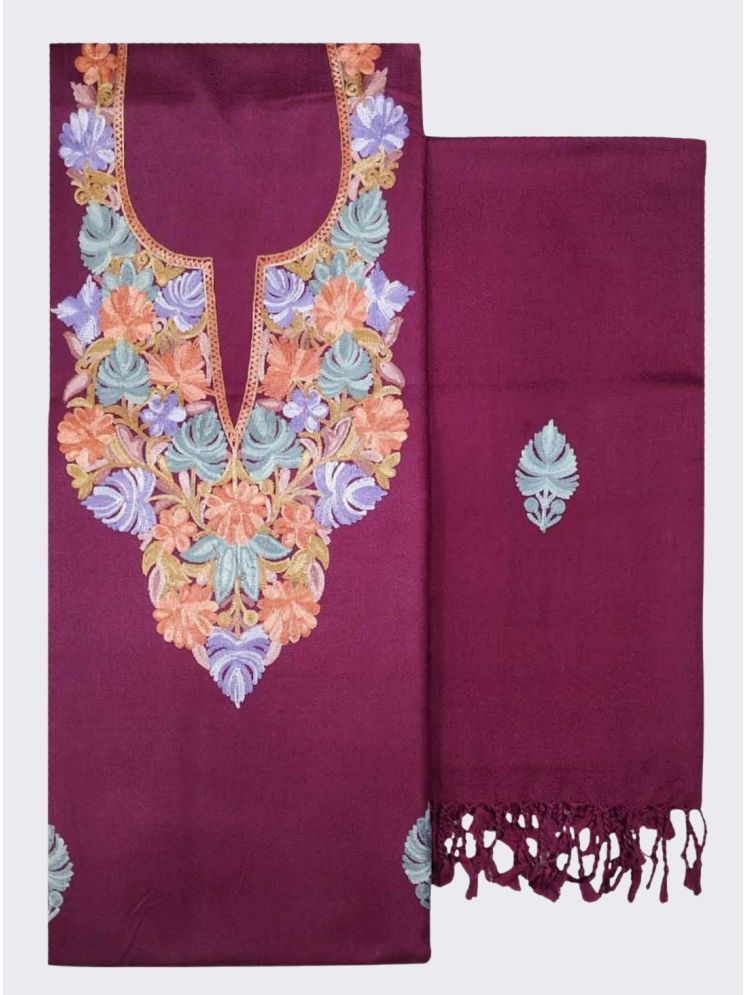     			KASHMIRI Unstitched Woollen Embroidered Dress Material - Purple ( Pack of 1 )