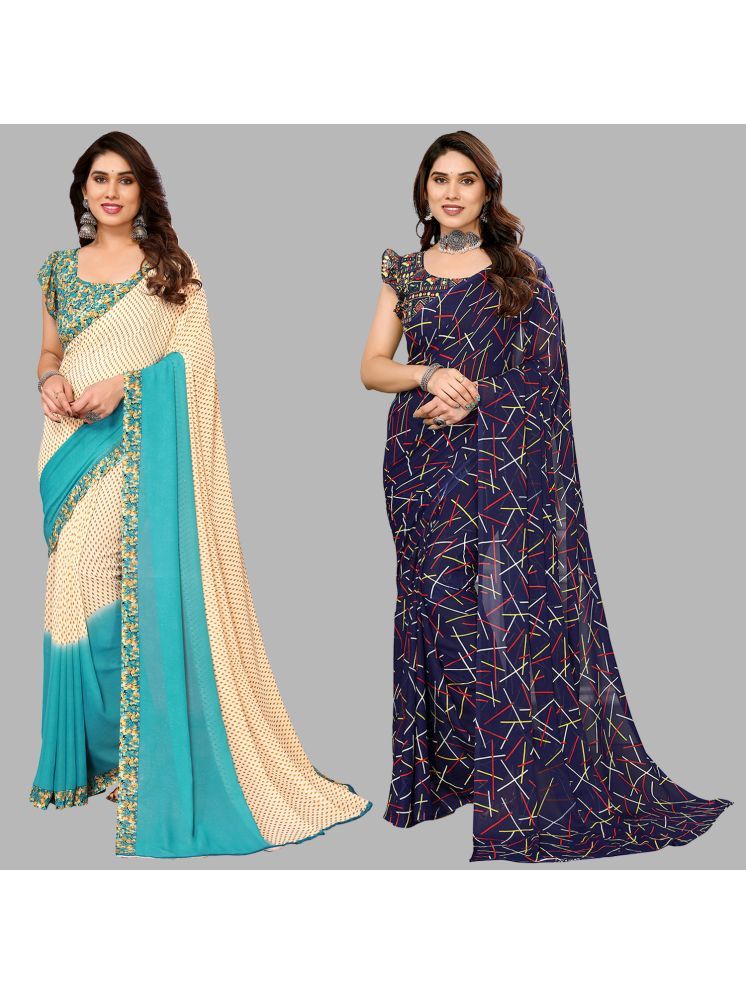     			Kashvi Sarees Georgette Printed Saree With Blouse Piece - Multicolor ( Pack of 2 )