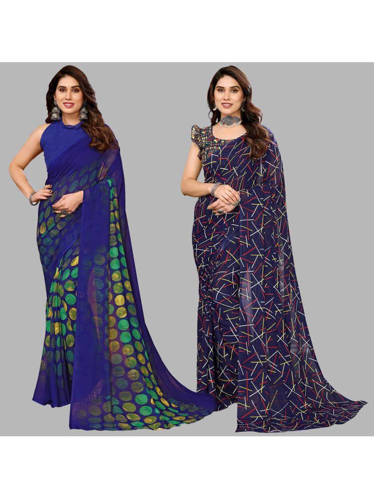     			Kashvi Sarees Georgette Printed Saree With Blouse Piece - Multicolor ( Pack of 2 )