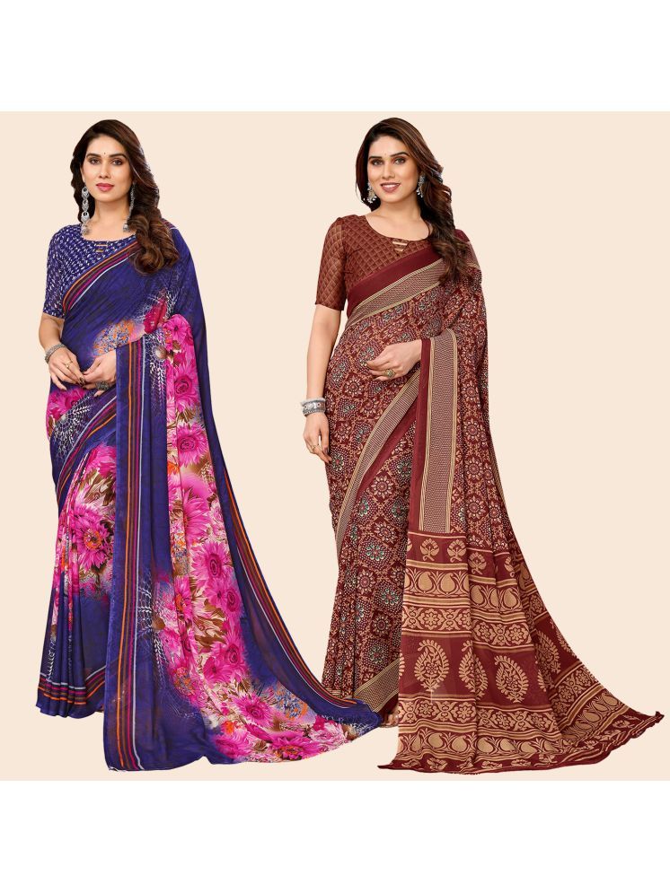     			Kashvi Sarees Georgette Printed Saree With Blouse Piece - Multicolor ( Pack of 2 )