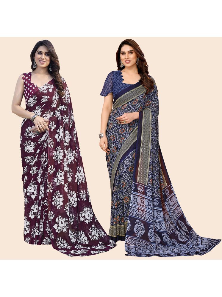     			Kashvi Sarees Georgette Printed Saree With Blouse Piece - Multicolor ( Pack of 2 )