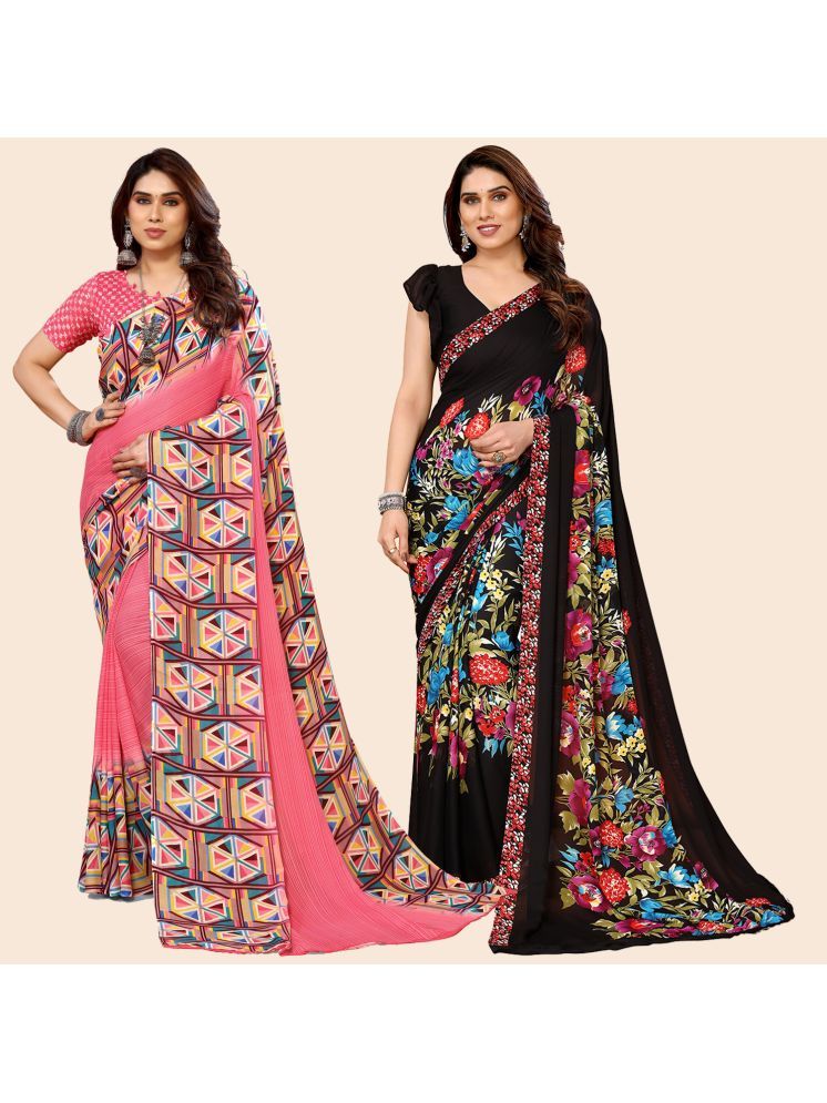     			Kashvi Sarees Georgette Printed Saree With Blouse Piece - Multicolor ( Pack of 2 )