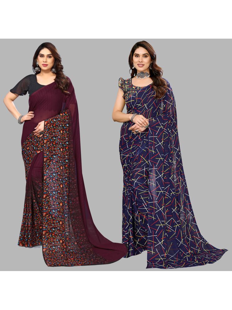     			Kashvi Sarees Georgette Printed Saree With Blouse Piece - Multicolor ( Pack of 2 )