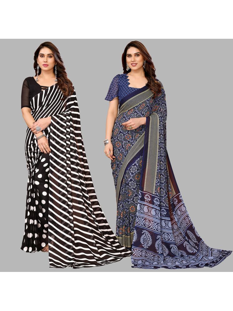     			Kashvi Sarees Georgette Printed Saree With Blouse Piece - Multicolor ( Pack of 2 )