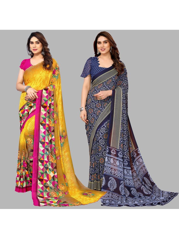     			Kashvi Sarees Georgette Printed Saree With Blouse Piece - Multicolor ( Pack of 2 )