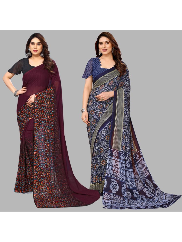     			Kashvi Sarees Georgette Printed Saree With Blouse Piece - Multicolor ( Pack of 2 )