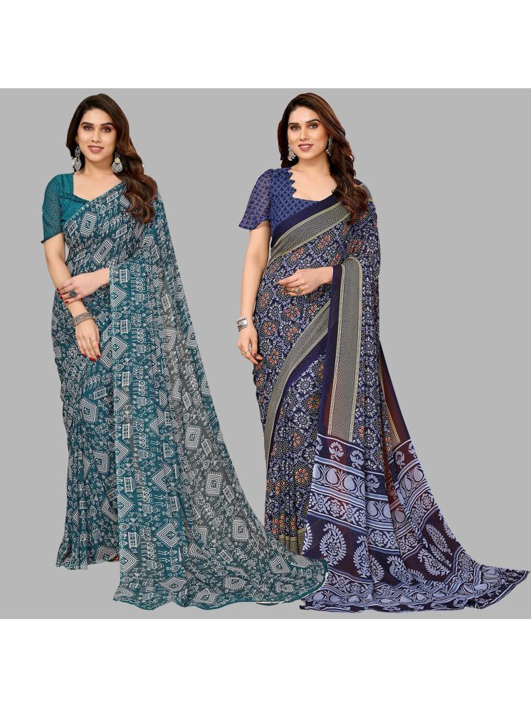     			Kashvi Sarees Georgette Printed Saree With Blouse Piece - Multicolor ( Pack of 2 )