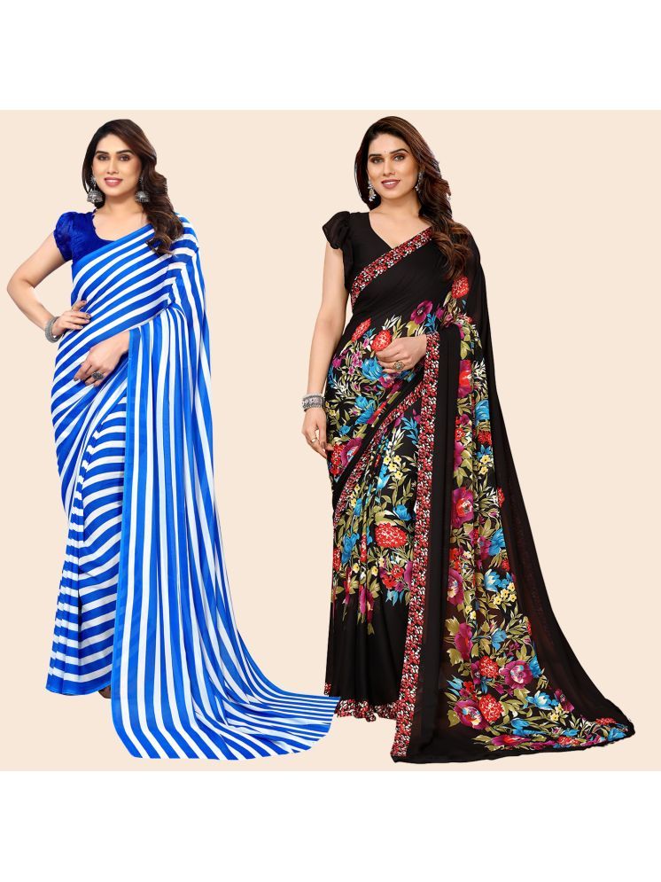     			Kashvi Sarees Georgette Printed Saree With Blouse Piece - Multicolor ( Pack of 2 )