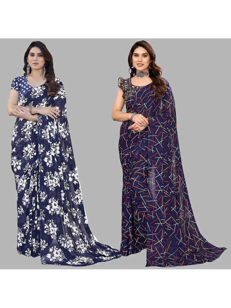     			Kashvi Sarees Georgette Printed Saree With Blouse Piece - Multicolor ( Pack of 2 )