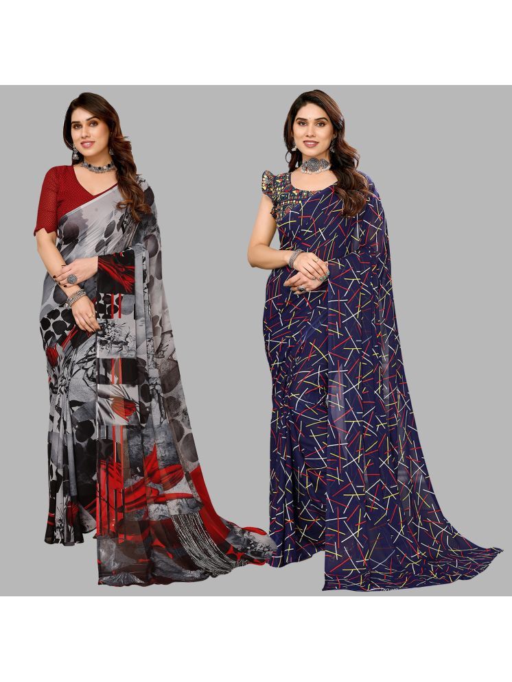     			Kashvi Sarees Georgette Printed Saree With Blouse Piece - Multicolor ( Pack of 2 )