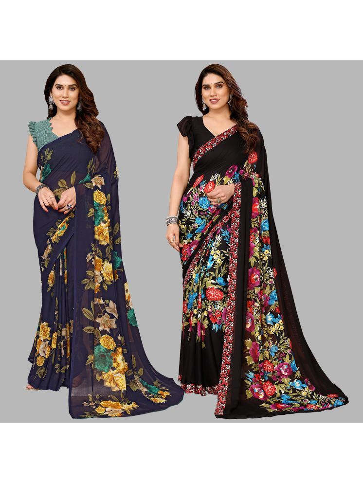     			Kashvi Sarees Georgette Printed Saree With Blouse Piece - Multicolor ( Pack of 2 )