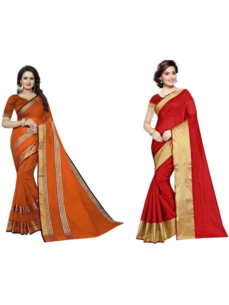     			Samai Cotton Silk Checks Saree With Blouse Piece - Multicolor5 ( Pack of 2 )