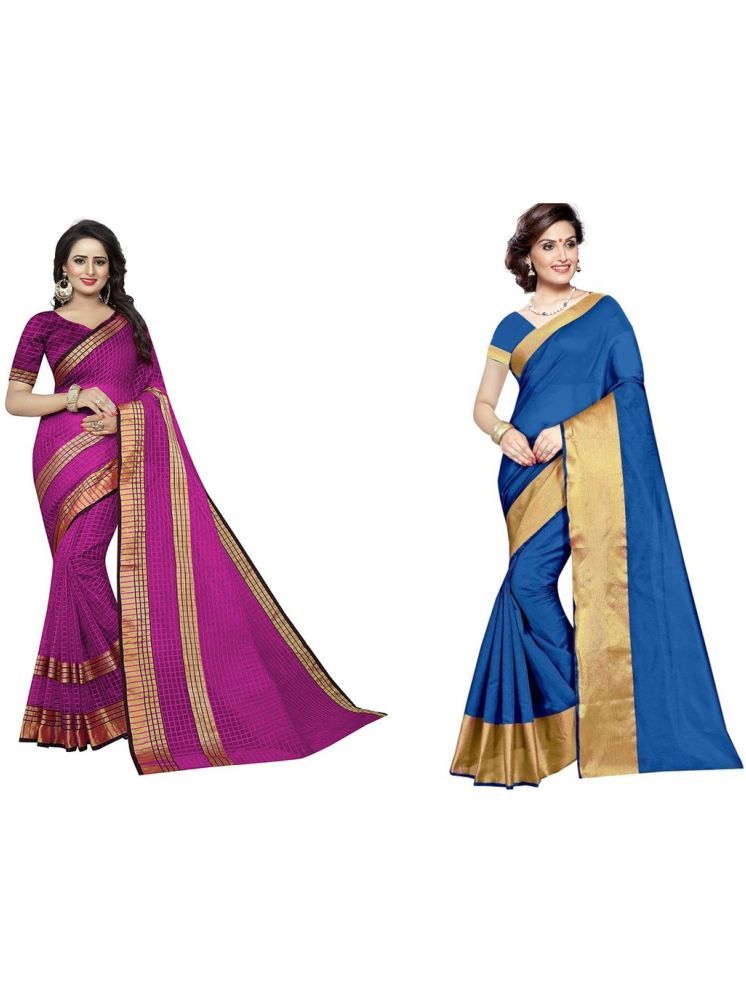     			Samai Cotton Silk Checks Saree With Blouse Piece - Multicolor8 ( Pack of 2 )