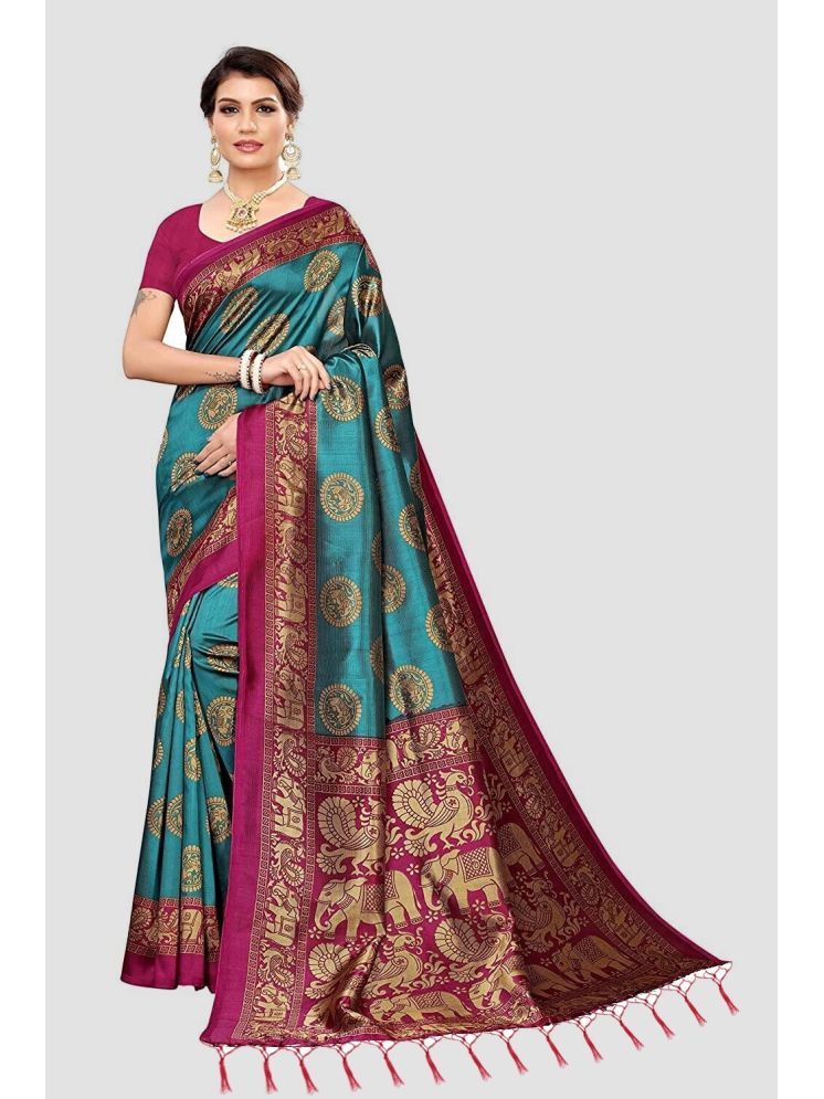     			Samai Cotton Silk Printed Saree With Blouse Piece - Sea Green ( Pack of 1 )