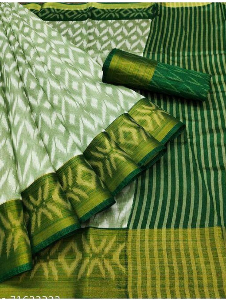     			Samai Cotton Silk Printed Saree With Blouse Piece - Green ( Pack of 1 )