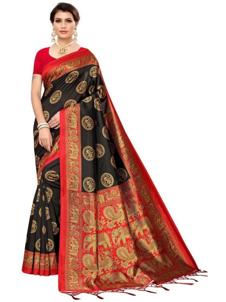     			Samai Cotton Silk Printed Saree With Blouse Piece - Black ( Pack of 1 )