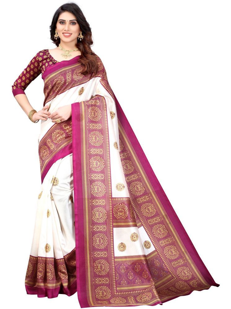     			Samai Cotton Silk Printed Saree With Blouse Piece - Wine ( Pack of 1 )