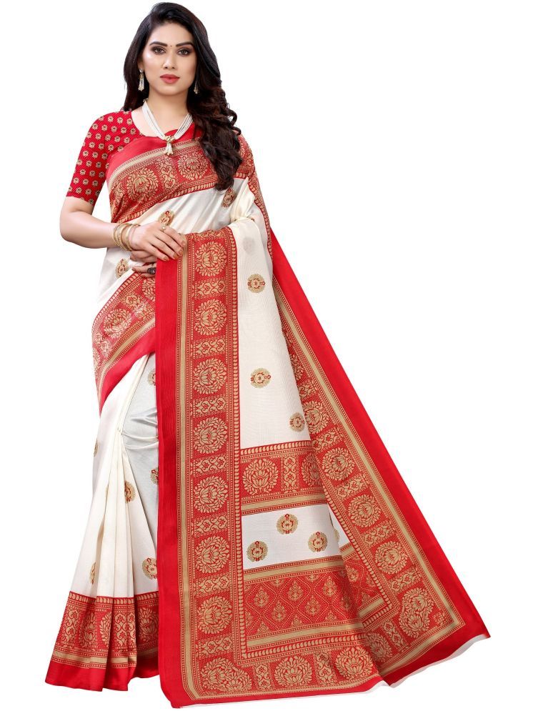     			Samai Cotton Silk Printed Saree With Blouse Piece - Red ( Pack of 1 )