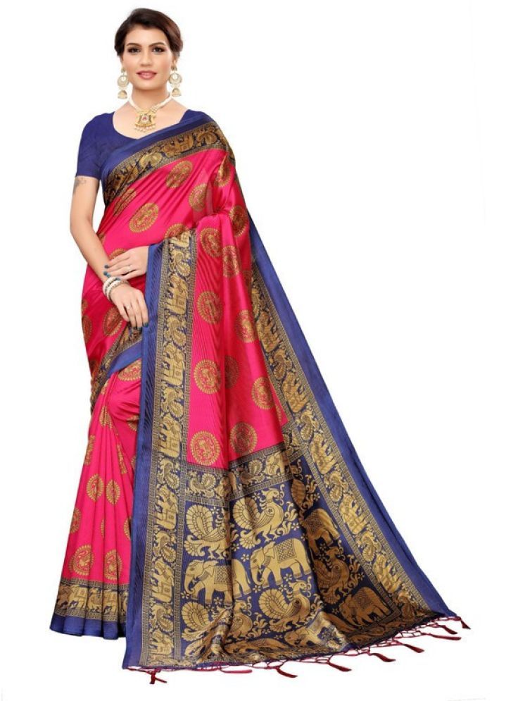     			Samai Cotton Silk Printed Saree With Blouse Piece - Pink ( Pack of 1 )