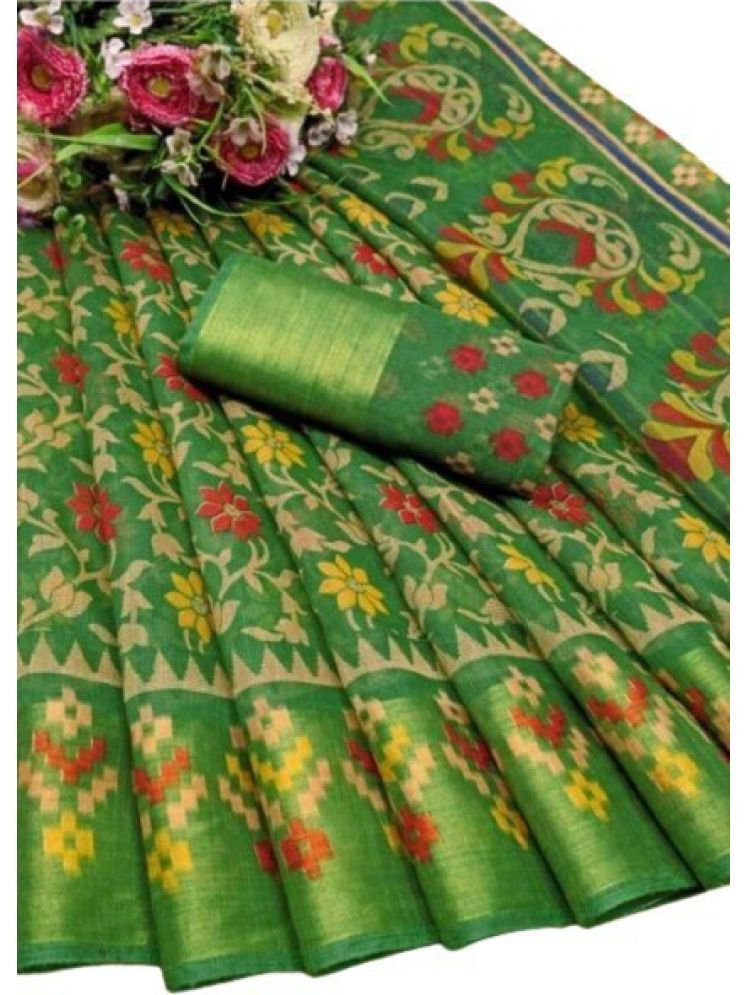     			Samai Cotton Silk Printed Saree With Blouse Piece - Light Green ( Pack of 1 )