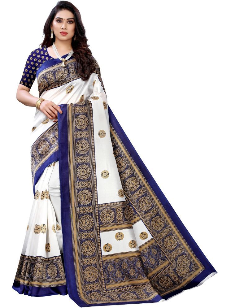     			Samai Cotton Silk Printed Saree With Blouse Piece - Navy Blue ( Pack of 1 )