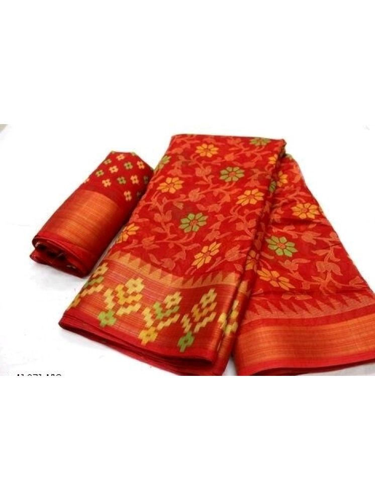     			Samai Cotton Silk Printed Saree With Blouse Piece - Red ( Pack of 1 )