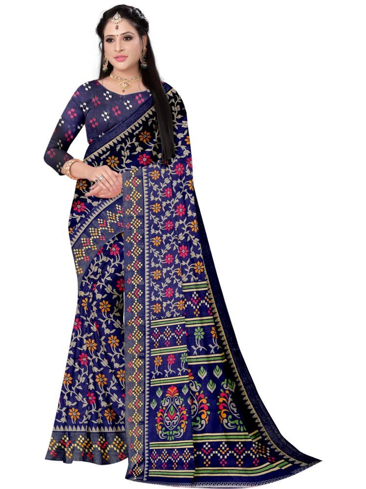     			Samai Cotton Silk Printed Saree With Blouse Piece - Blue ( Pack of 1 )