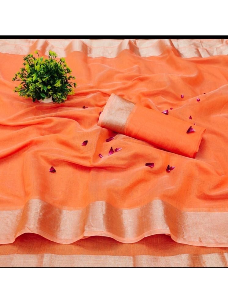     			Samai Cotton Silk Solid Saree Without Blouse Piece - Orange ( Pack of 1 )