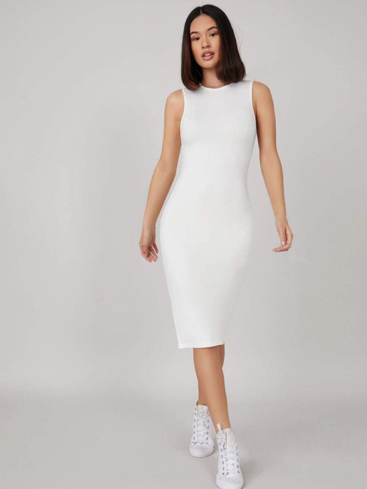     			TOOCHKI Lycra Solid Midi Women's Bodycon Dress - White ( Pack of 1 )