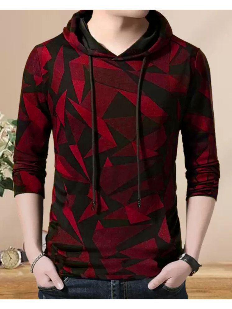     			Try This Cotton Blend Regular Fit Printed Full Sleeves Men's Hooded T-Shirt - Red ( Pack of 1 )