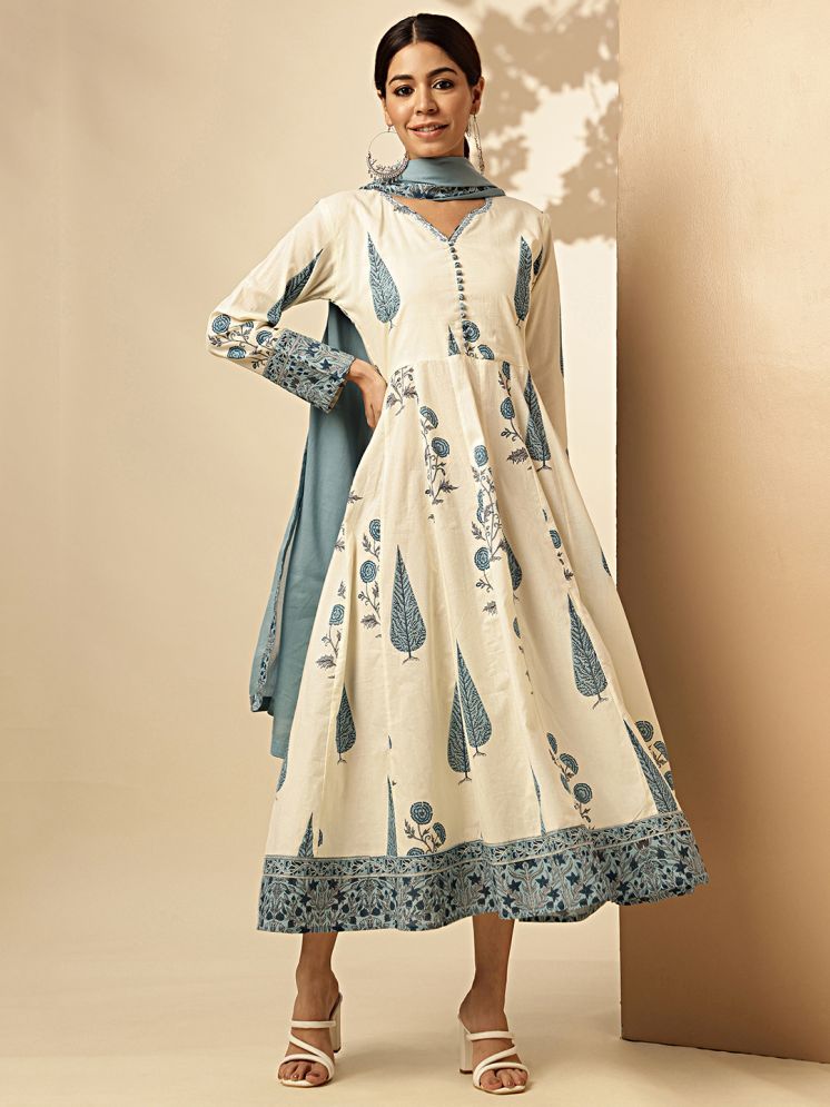     			Vbuyz Cotton Printed Anarkali Women's Kurti with Dupatta - Light Blue ( Pack of 1 )