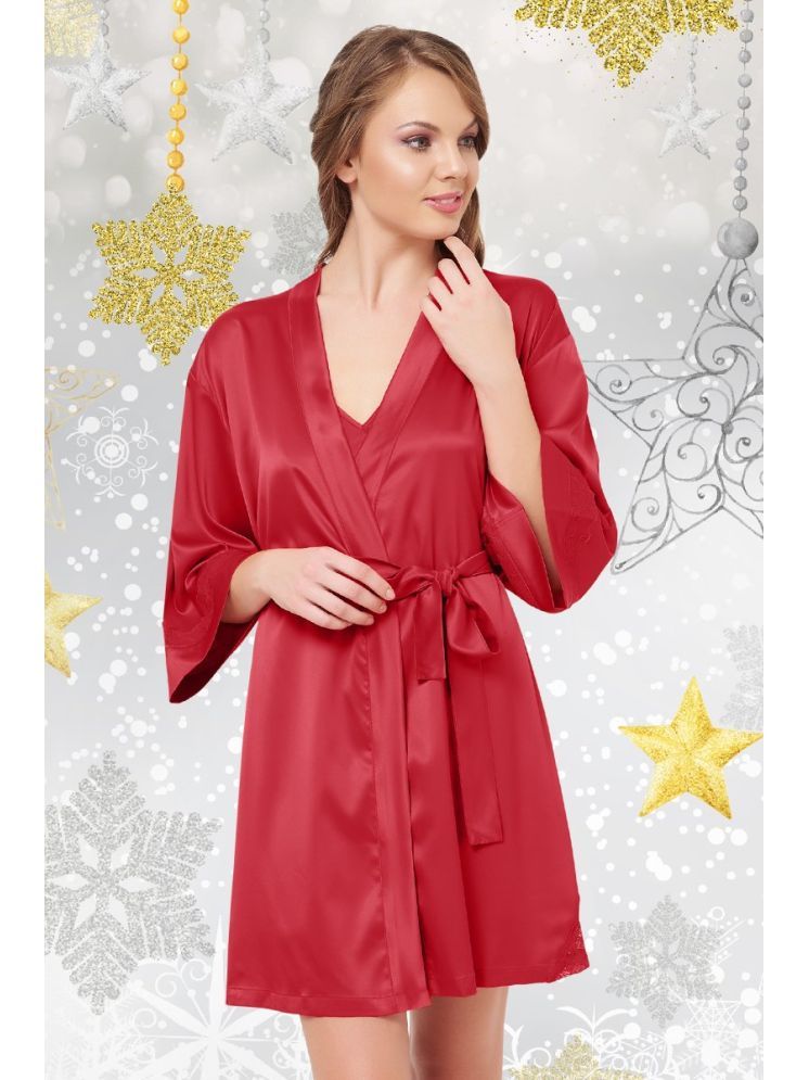     			YUZU Red Satin Women's Nightwear Robes ( Pack of 1 )