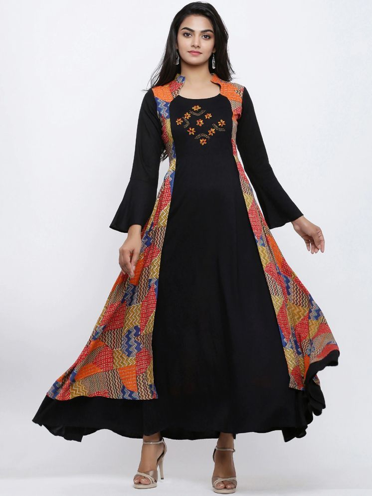     			Yash Gallery Rayon Embroidered Asymmetrical Women's Kurti - Black ( Pack of 1 )