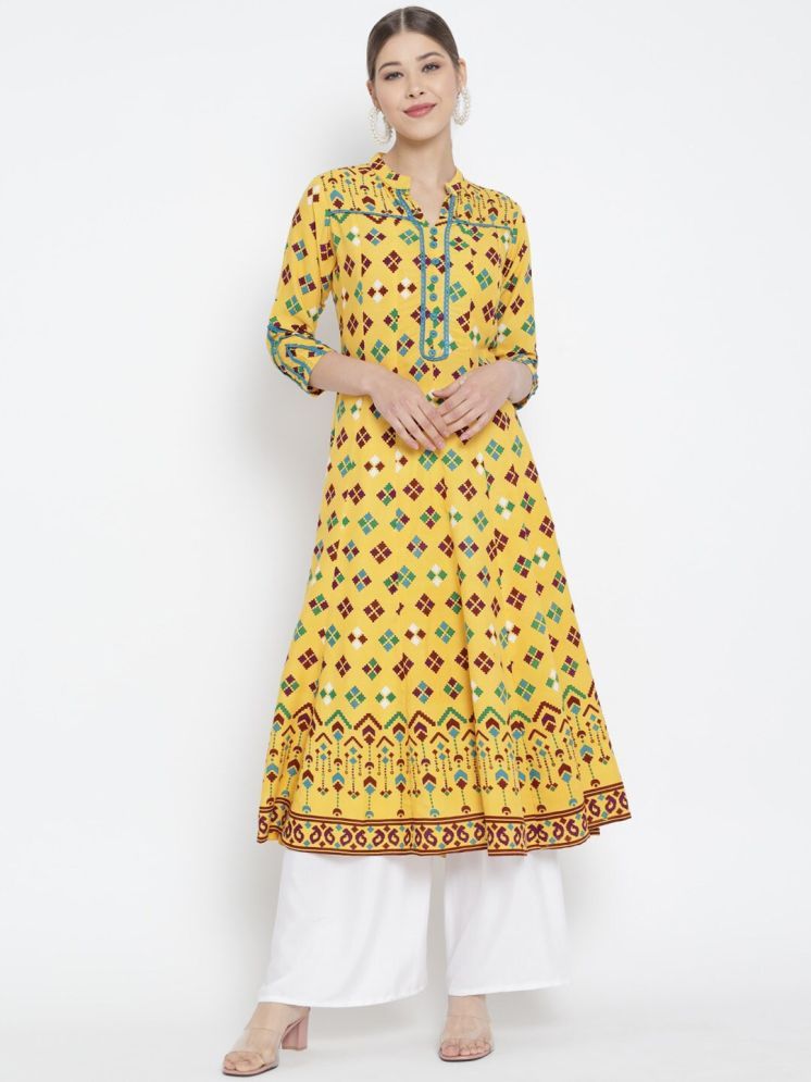     			Yash Gallery Rayon Printed Flared Women's Kurti - Yellow ( Pack of 1 )