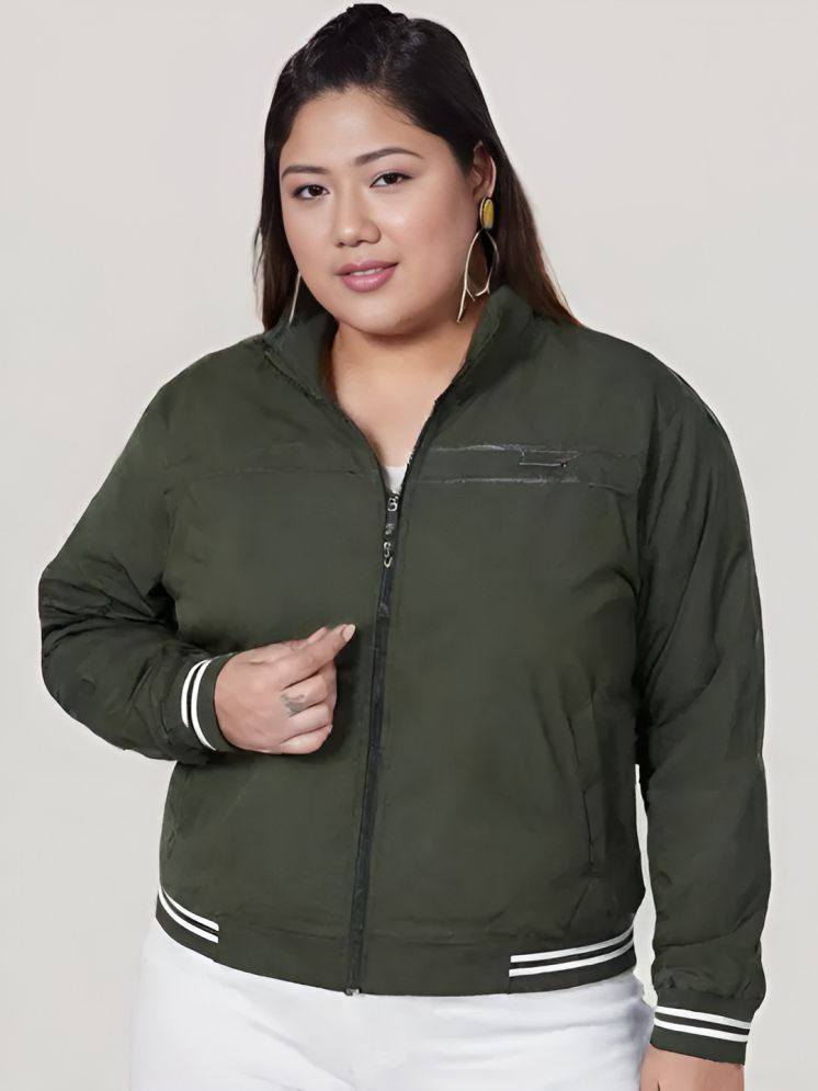     			curvy comfort - Polyester Green Hooded Jackets