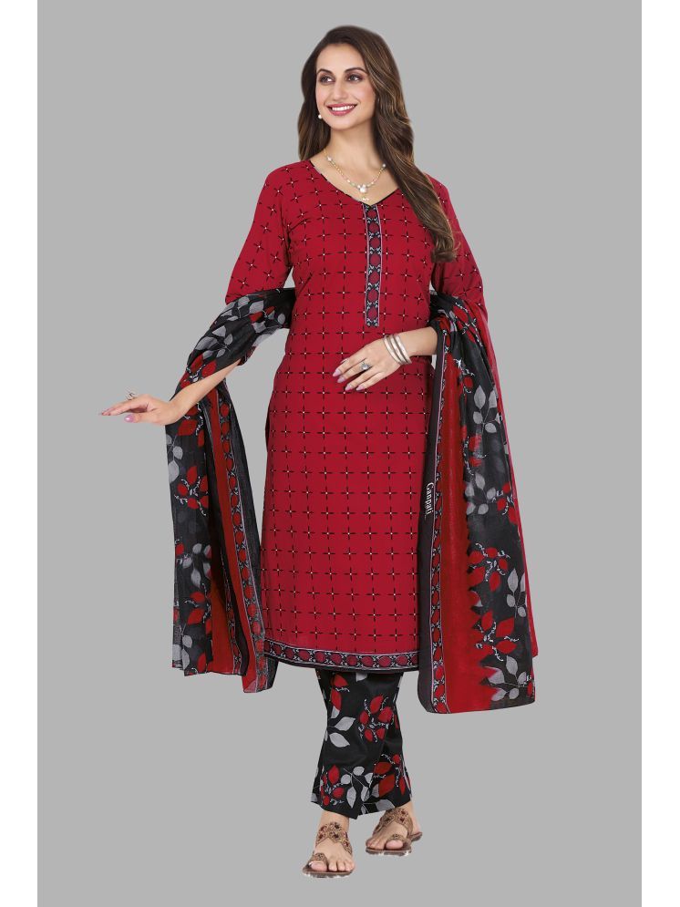     			shree jeenmata collection Cotton Printed Kurti With Pants Women's Stitched Salwar Suit - Red ( Pack of 1 )